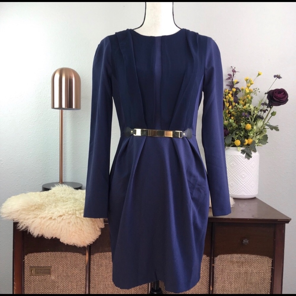 NWT ASOS Navy Sheath Dress with Gold Hardware